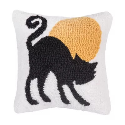 C&F Home 10" x 10" Black Cat Moonlight Hooked Throw Pillow | Belk