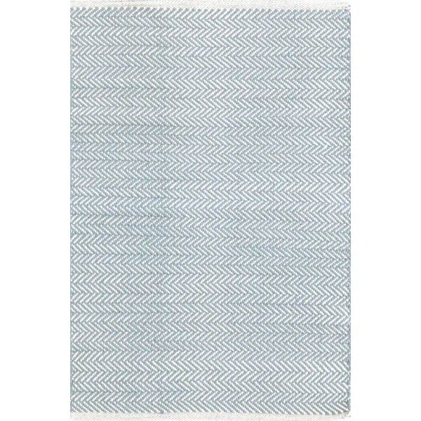 Herringbone Handmade Flatweave Cotton Swedish Blue Rug | Wayfair North America