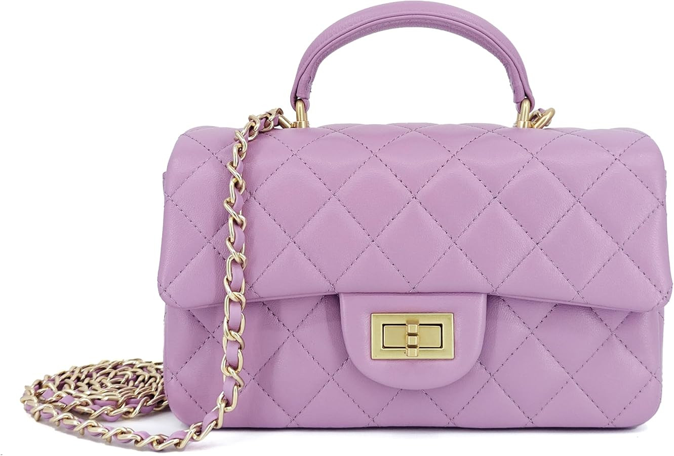 M-ioi-M Small Quilted Crossbody Bag for Women, Genuine Leather Mini Shoulder Flap Purse with Gold... | Amazon (US)