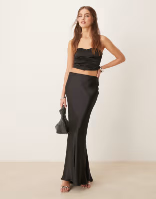 Gina Tricot satin maxi skirt with back hem godet detail in black | ASOS | ASOS (Global)