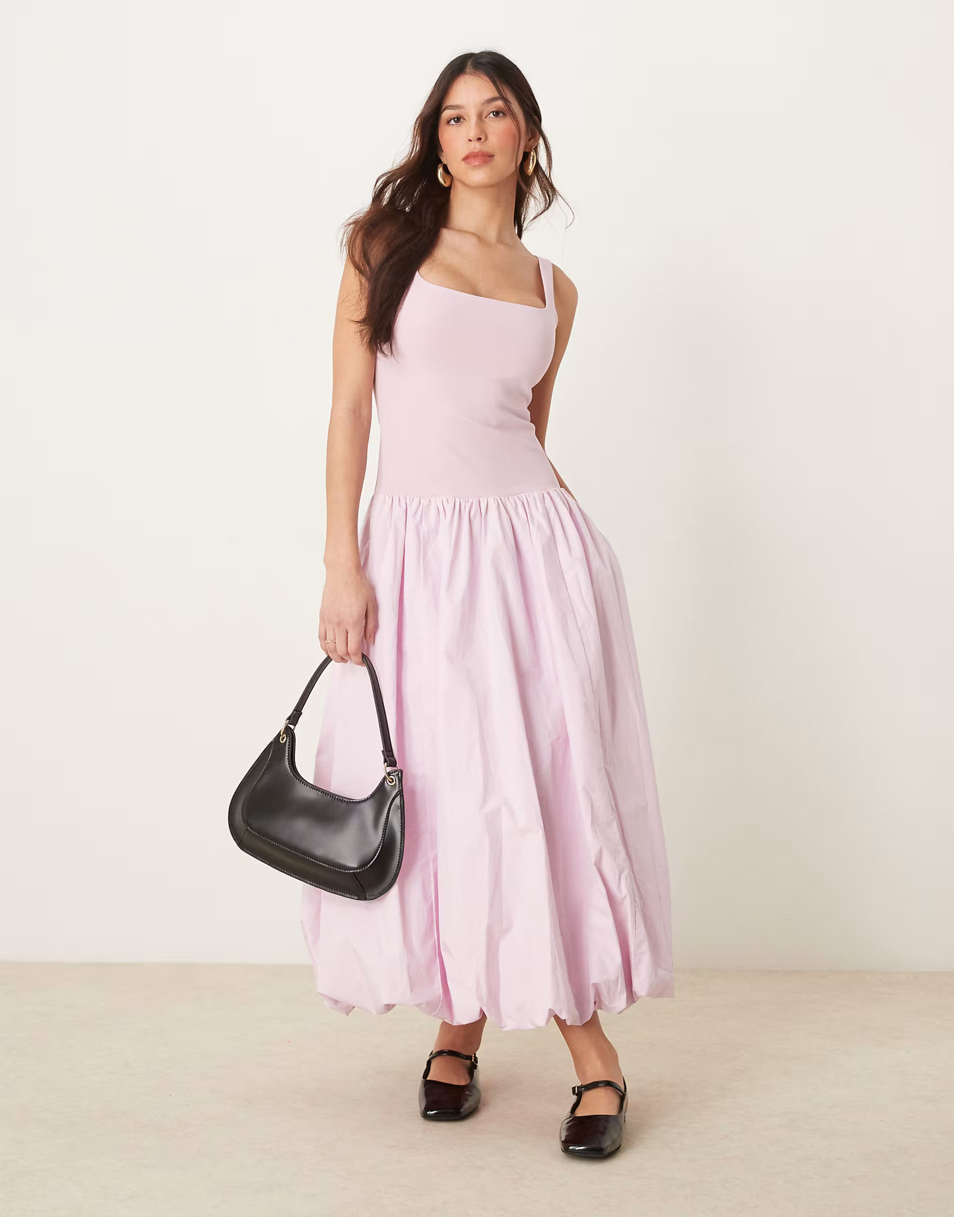 Abercrombie & Fitch drop waist bubble midi dress in pink | ASOS (Global)