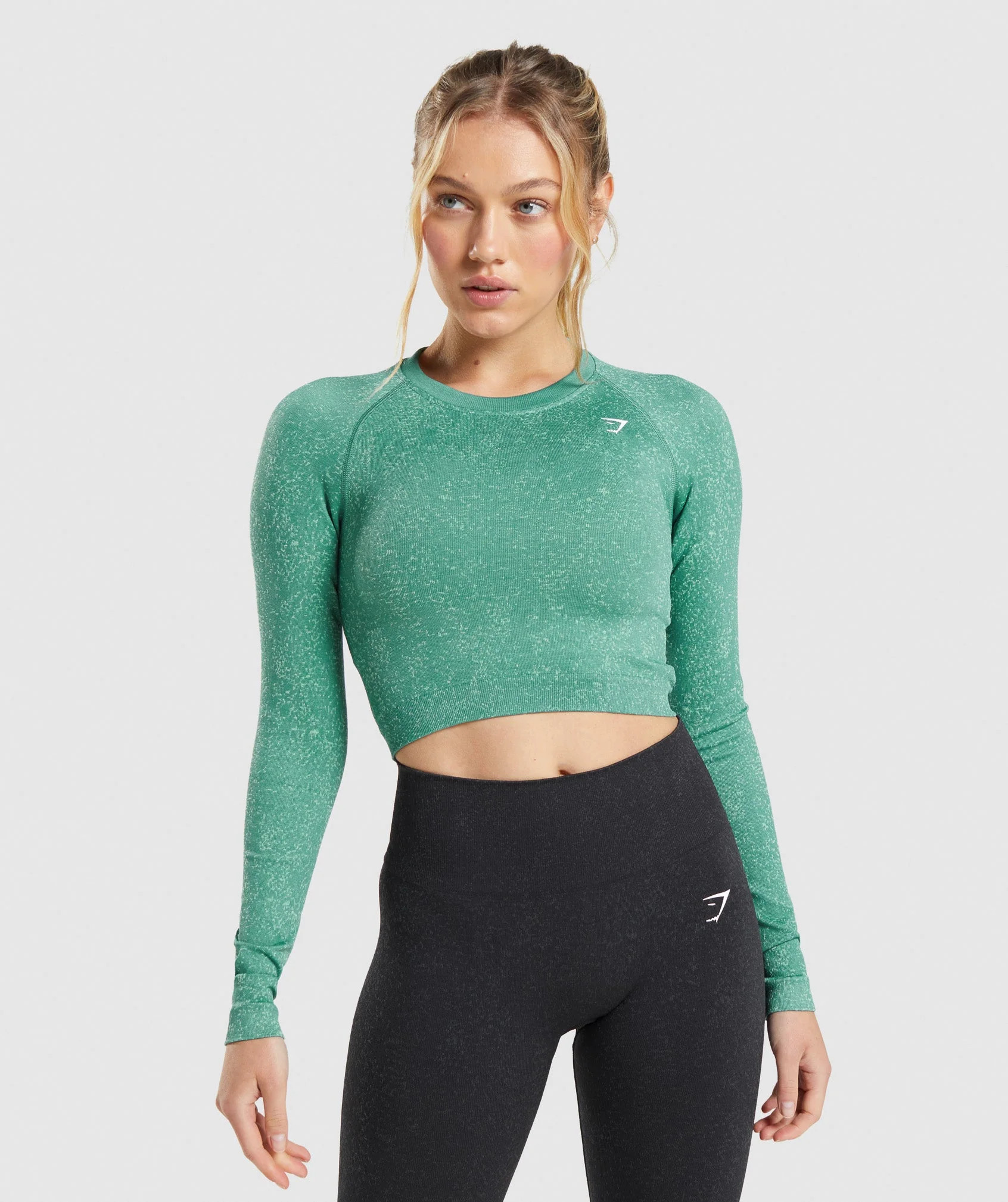Gymshark Adapt Fleck Seamless Long Sleeve Crop Top - Mineral | Alpine Green | Gymshark US