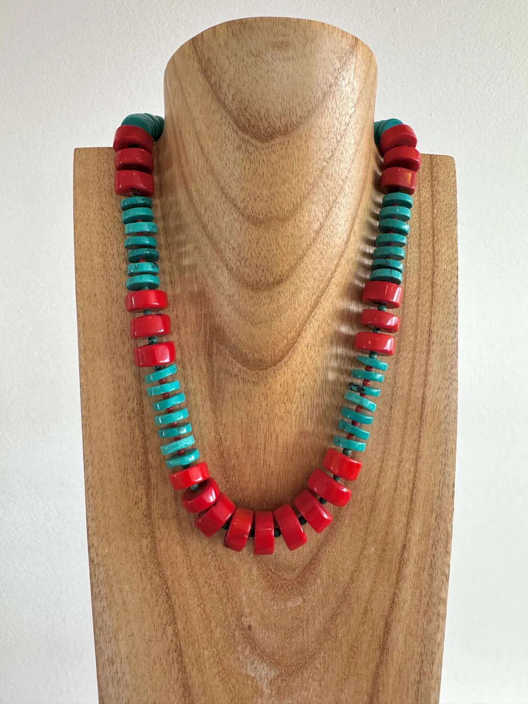 Turquoise Magnesite and Dyed Red Coral Statement Necklace - Etsy | Etsy (US)