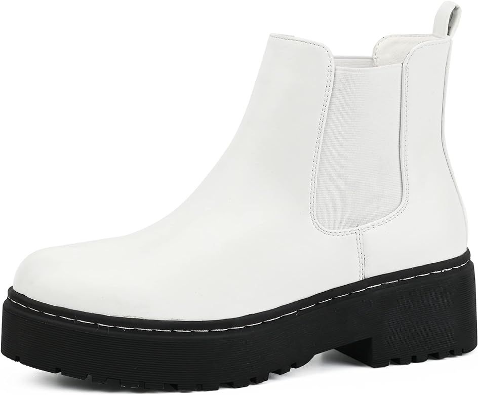 READYSALTED Women's Cleated Chunky Platform Chelsea Boots in Lug Sole Elastic Detail (ECCO001) | Amazon (US)