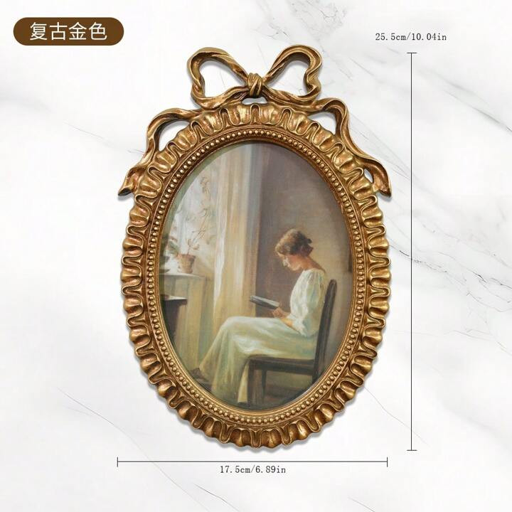 1pc European Retro Gold Resin Photo Frame With Butterfly Emboss Decor, Desktop Standing Or Wall Hanging | SHEIN