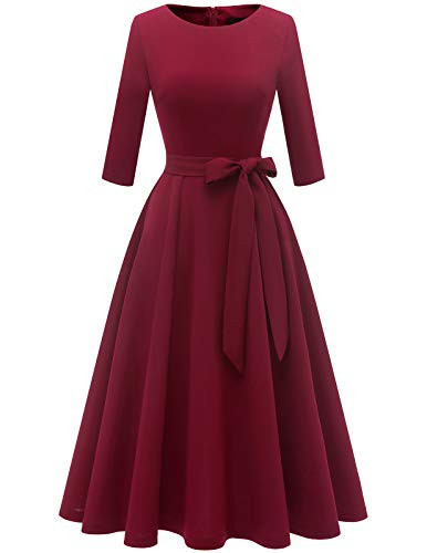 Women's Formal Wedding Guest Church Dress for Cocktail Party Burgundy XL | Amazon (US)