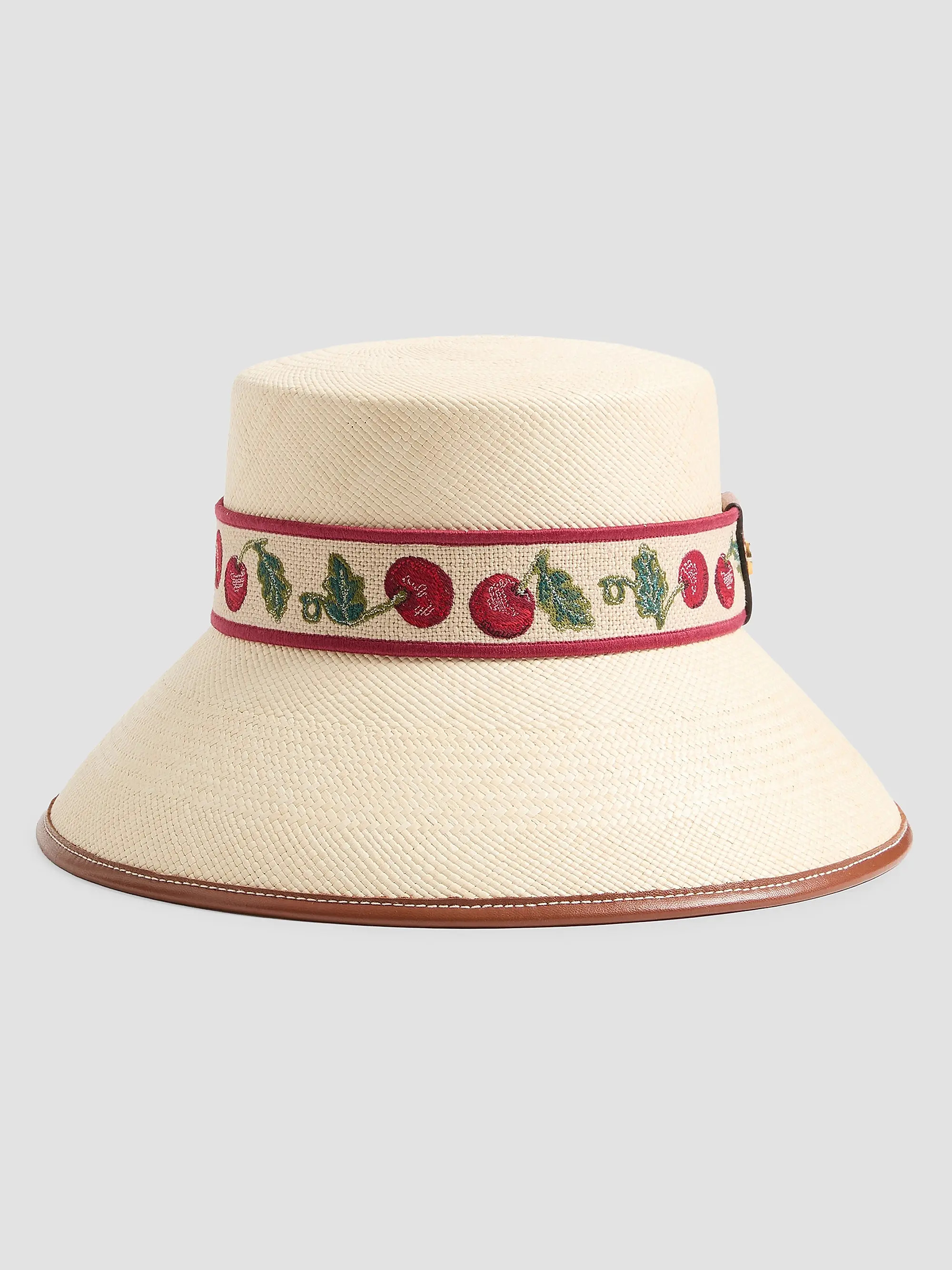 Cherryfic Straw Bucket Hat with Leather Trim and Cherryfic Ribbon | Saks Fifth Avenue