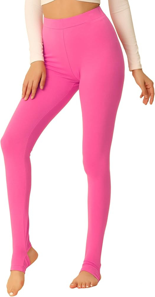 Allegra K Women's Leggings Elastic Waistband Gym Yoga Soft Cotton Christmas Stirrup Pants Tights | Amazon (US)