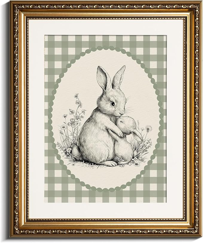 VIYYIEA Funny Easter Gold Framed Wall Art The Bunny's Warm Embrace Canvas Prints, Fairytale Home ... | Amazon (US)
