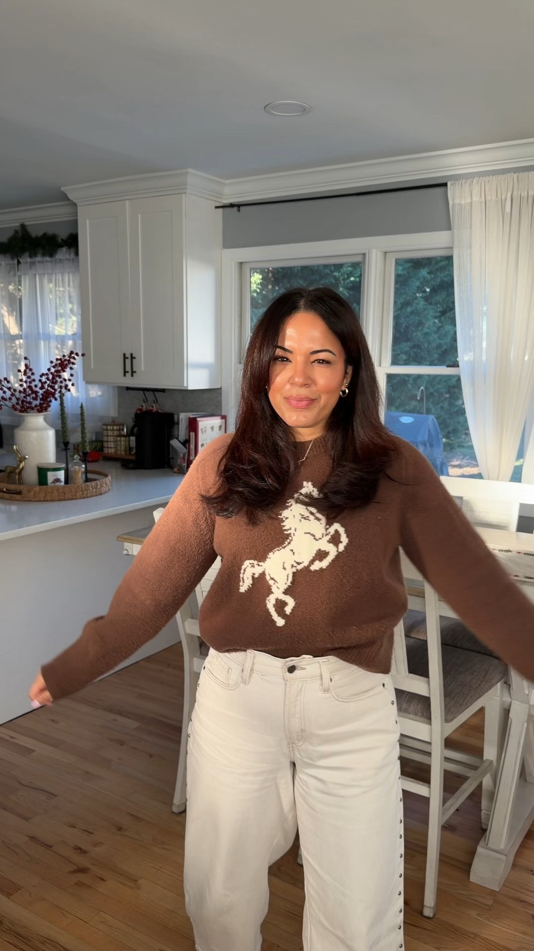 Effortless, casual everyday outfit that’s perfect for running errands, weekend plans, or a cozy fall day. I styled these Old Navy studded wide-leg jeans with the cutest Abercrombie horse sweater for a fun, relaxed vibe. Finished the look with my go-to New Balance sneakers for all-day comfort.

If you love an easy, throw-on-and-go outfit that still feels put together, this combo is it. Great for casual street style, neutral wardrobe lovers, and anyone wanting a trendy but comfy outfit. Linking everything below! 

 #LTKgrwm #LTKootd #LTKmorningroutine