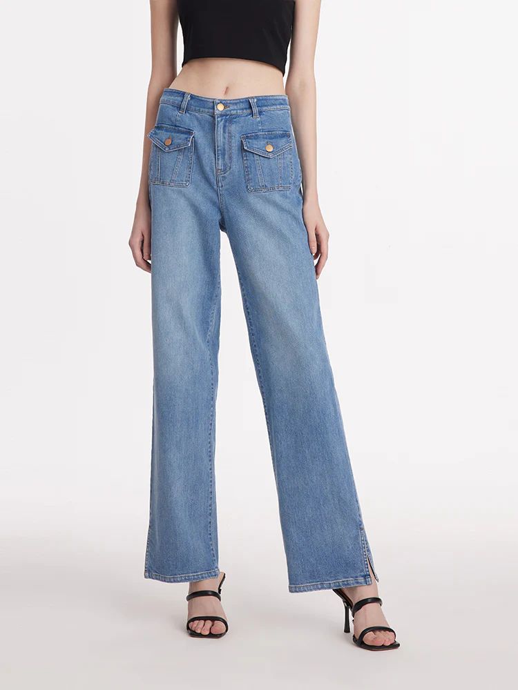 Straight Slit Women Jeans With Patch Pockets | GOELIA