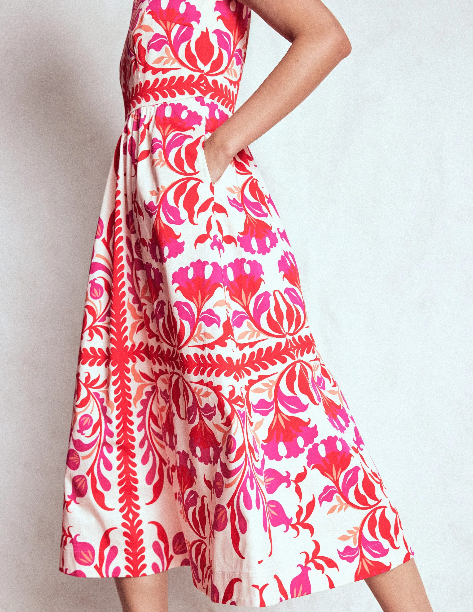 Lauren Cotton Midi Dress-Poppy Red, Elaborate Flora | Boden (US)