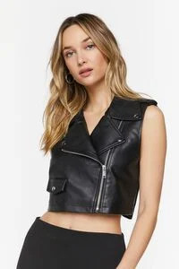 Faux Leather Cropped Moto Vest | Forever 21 (US)