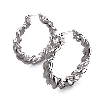Belinda Jewelz – Sterling Silver Rhodium Plated Hoop 30 mm Earring Set for Women – Rope Shaped Design Earrings with Click Clasps Closure - Eye Catching Hoops for her | Walmart (US)