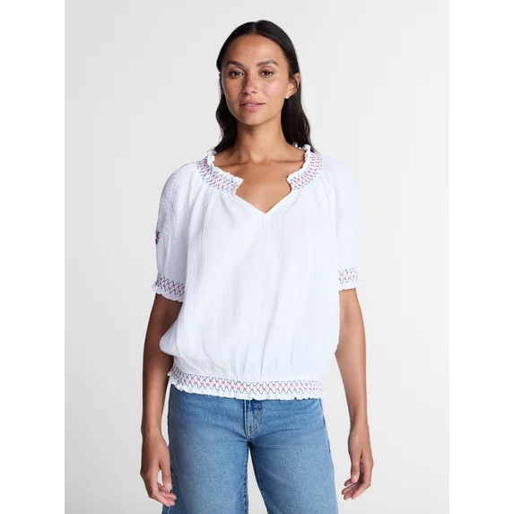 Time and Tru Women's Embroidered Peasant Top, Sizes XS-XXXL | Walmart (US)