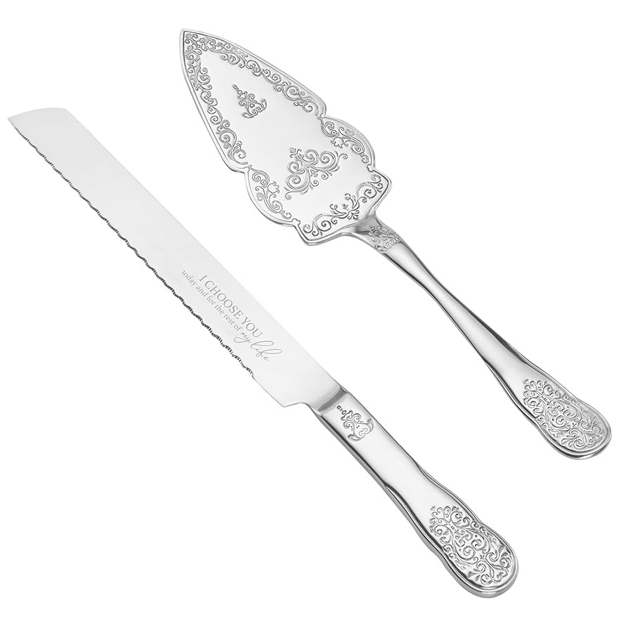 AW Bridal Silver Wedding Cake Knife And Server Set, Vintage Cake Cutting Set for Wedding, Persona... | Amazon (US)