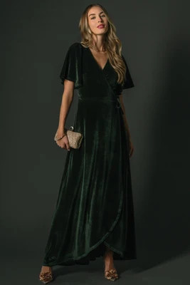 Katelyn Velvet Maxi Wrap Dress | Deep Green | Baltic Born