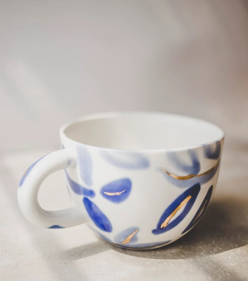 Handmade Pottery Extra Large Coffee Mug Hand Painted Porcelain | Etsy | Etsy (US)