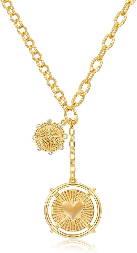 CLASSYZINT 18K Gold Plated Coin Lion Head Pendant Necklace Chunky Paperclip Choker Necklace For G... | Amazon (US)