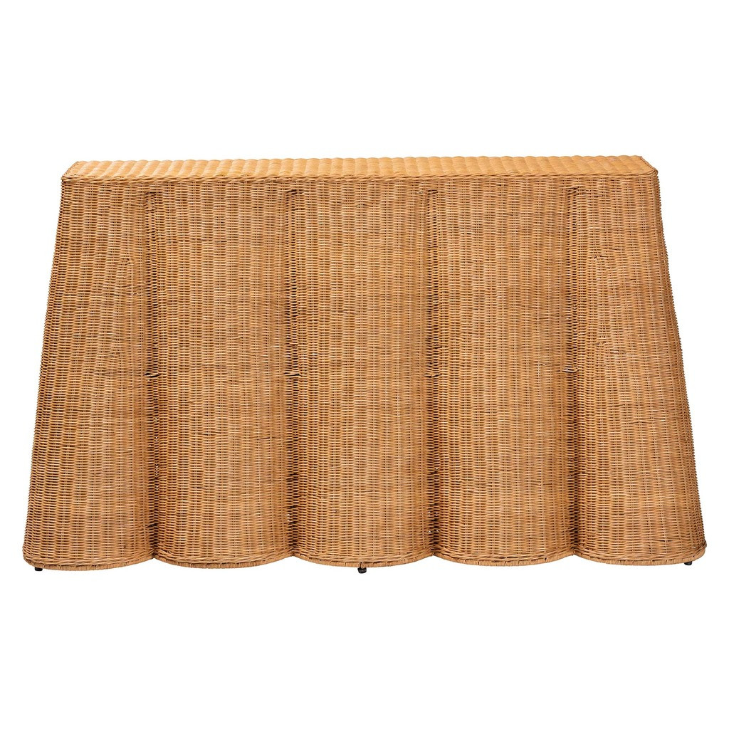 Palm Scallop Rattan Console Table In Light Honey | 1stopbedrooms