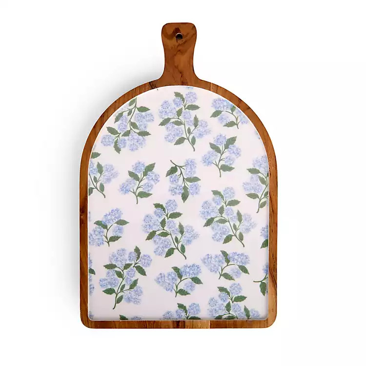 New! Natural Wood Hydrangea Print Serving Board | Kirklands