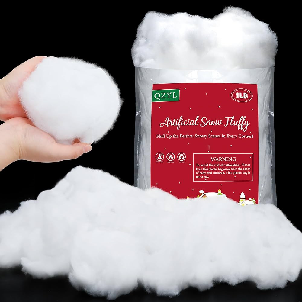 QZYL 1LB Fluffy Fake Snow, Cotton White Christmas Decorations, Vacuum-Packed Christmas Village Sn... | Amazon (US)
