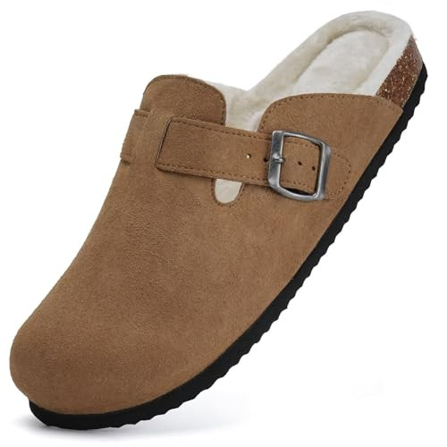 Torotto Womens Clogs Fuzzy Cork Footbed Slippers Arch Support Potato Shoes with Adjustable Buckle (451/khaki-39) | Amazon (US)