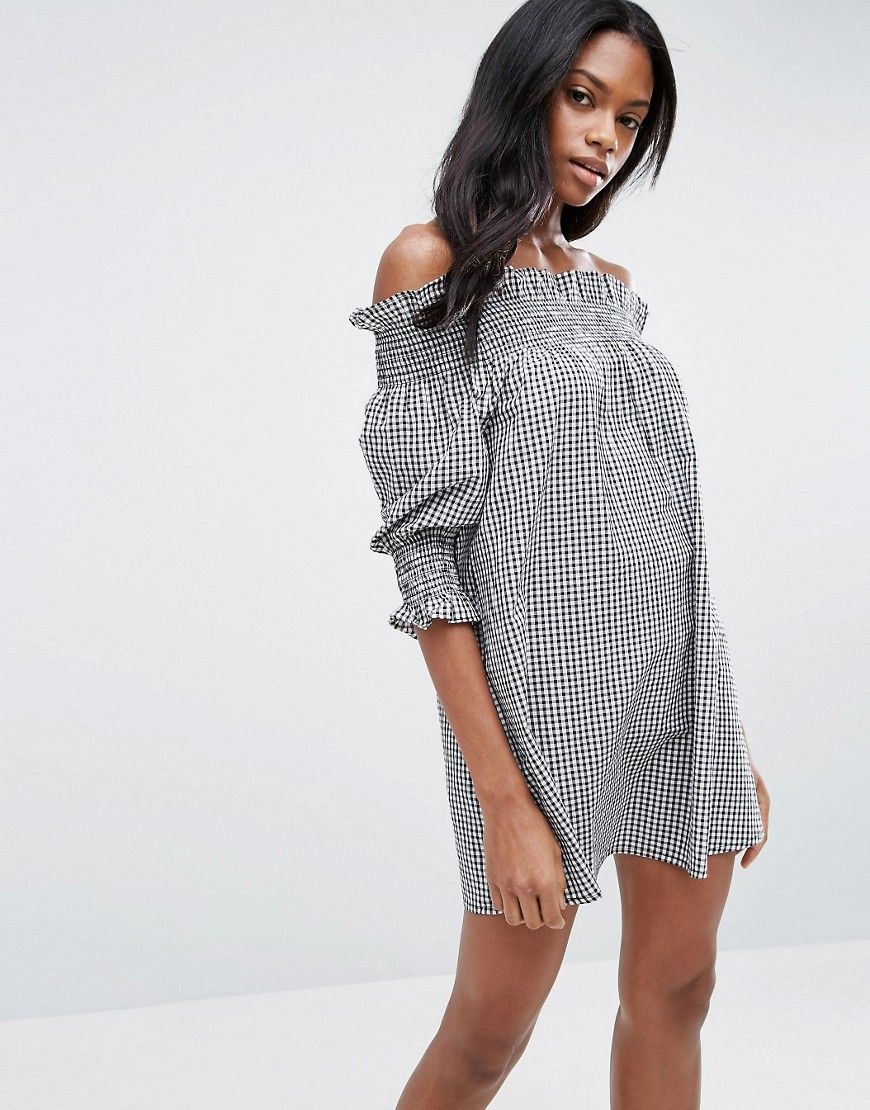 ASOS Off Shoulder Beach Dress in Gingham Print - Multi | ASOS US