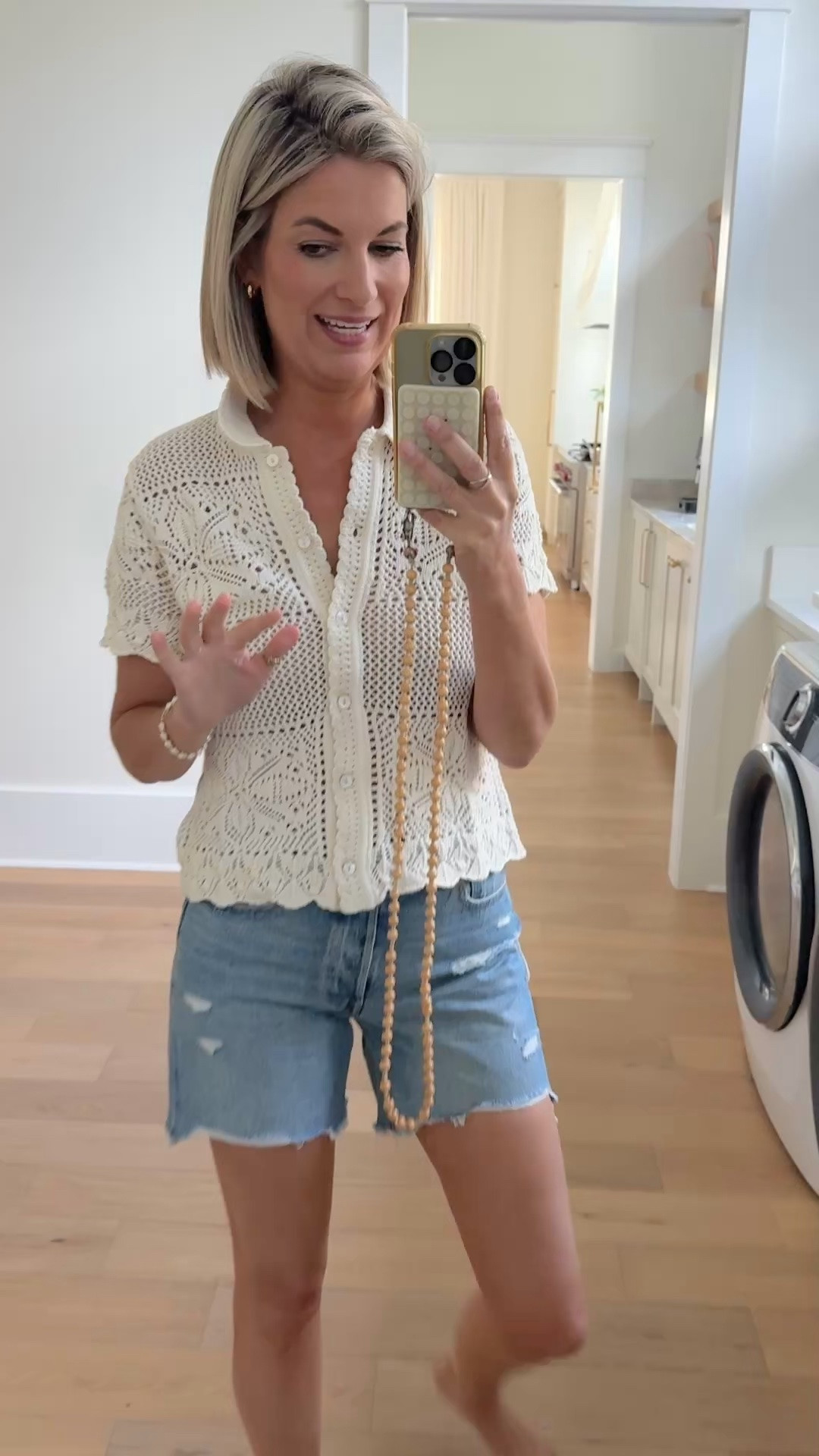 I sized up to 28 in these mid thigh denim shorts.  Small top.

#LTKgrwm #LTKootd #LTKmomlife