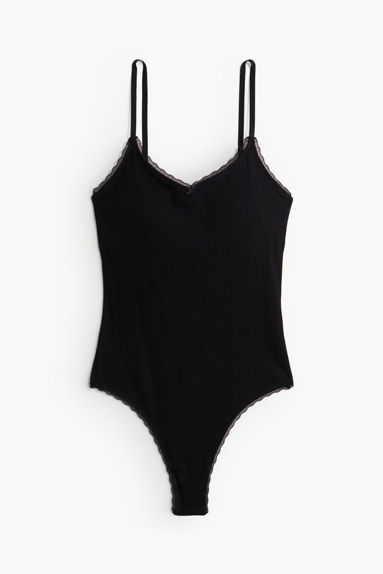 H & M - Padded-Cup Pointelle Bodysuit - Black | H&M (US + CA)