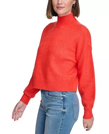 Calvin Klein Jeans Women's Boxy Cropped Long Sleeve Mock Neck Sweater - Macy's | Macy's