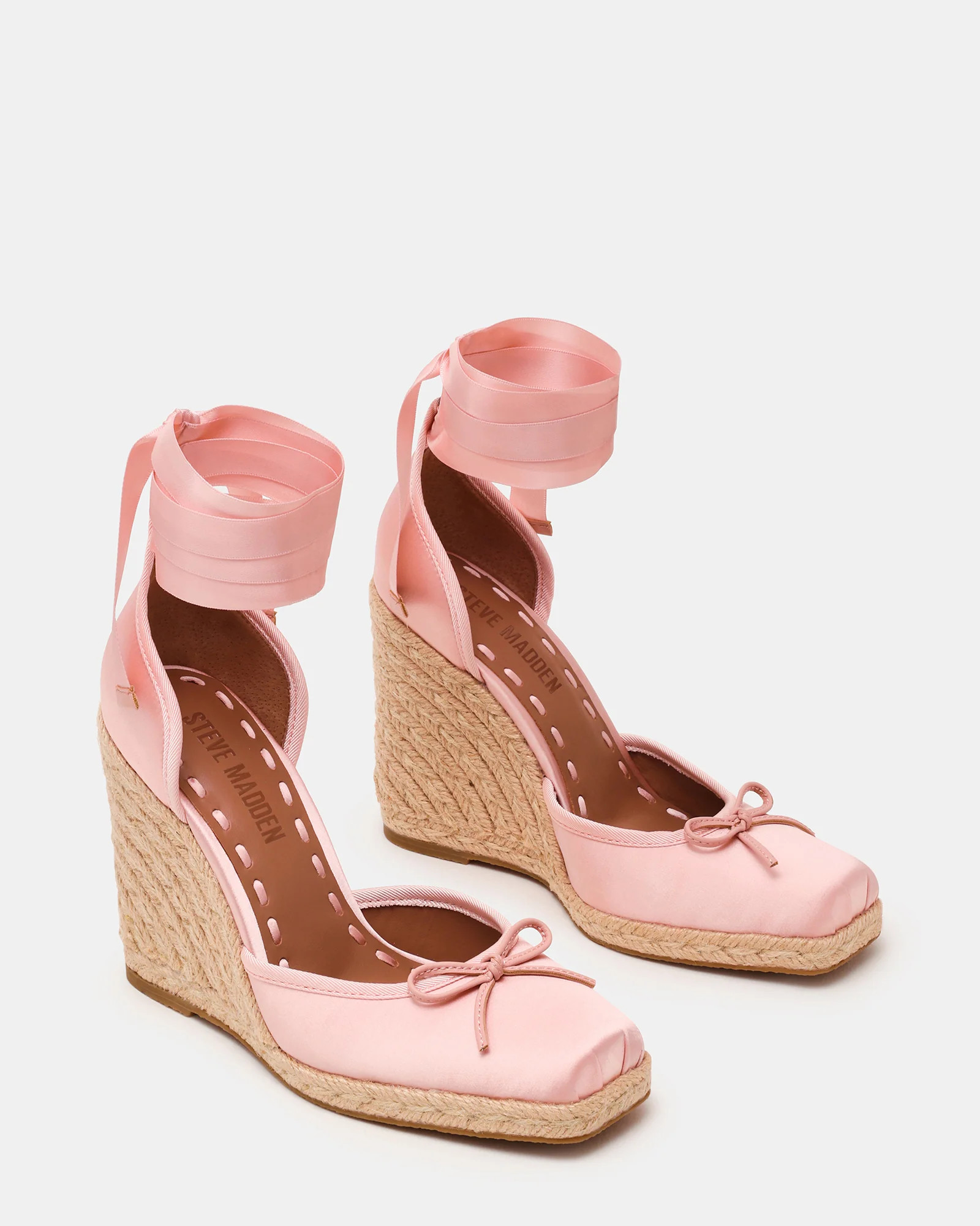VARINA Blush Satin Ballet Espadrille Wedge Leg-Tie Women's Sandal | Steve Madden (US)