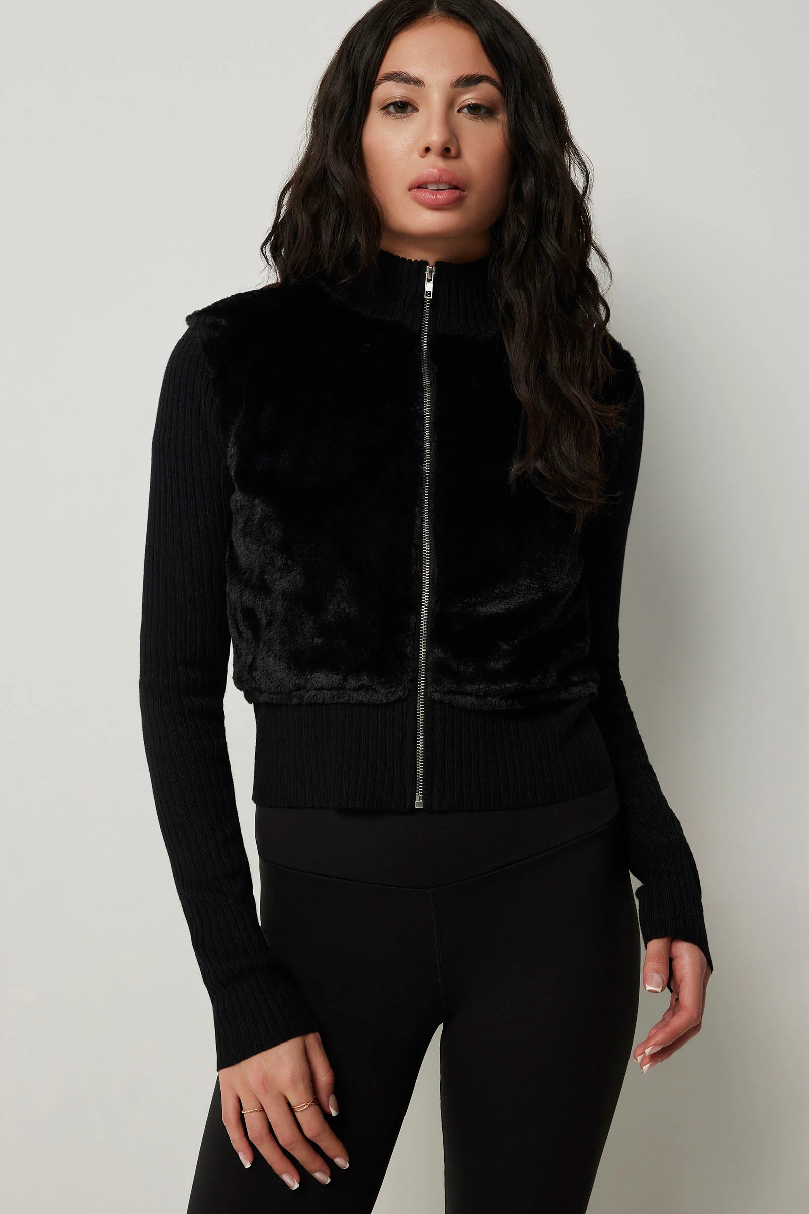Faux Fur & Knit Zip Up Sweater | Ardene