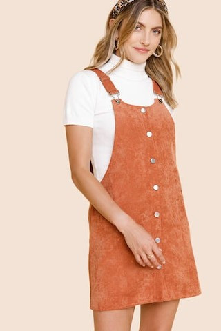 Sia Button Front Corduroy Overall Dress - francesca's | Francesca's