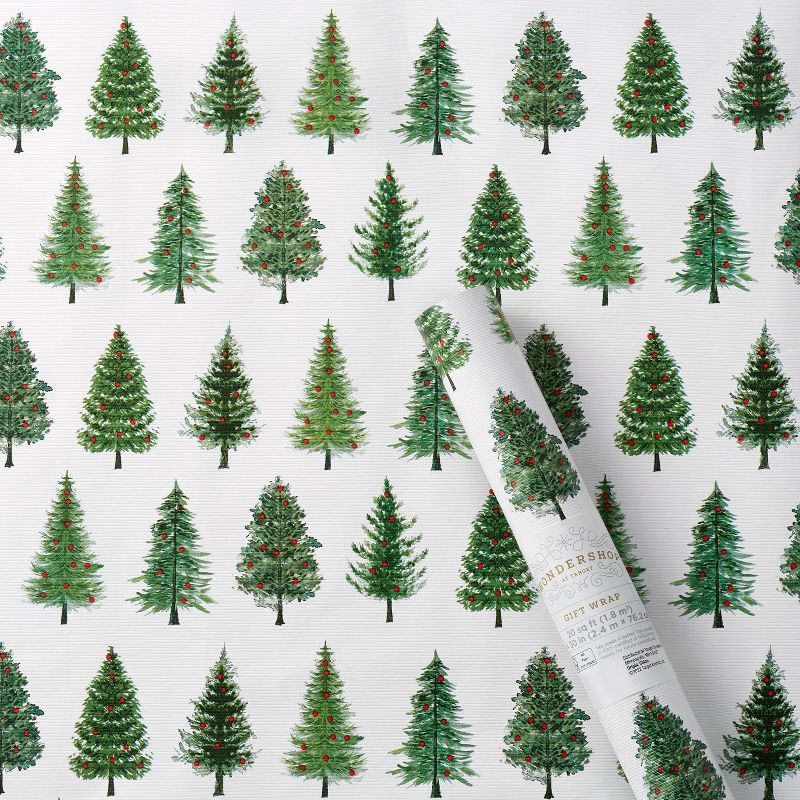 20 sq ft Christmas Trees Gift Wrap White/Green - Wondershop&#8482; | Target