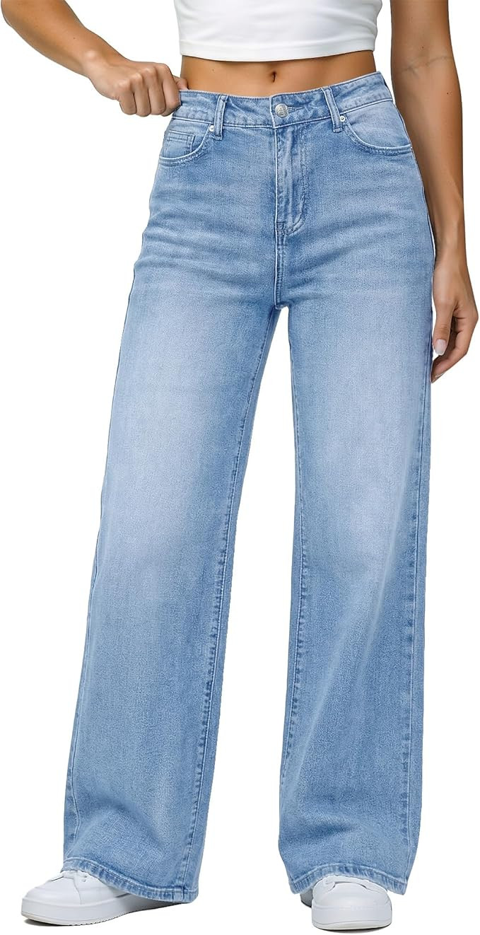 GRAPENT Wide Leg Jeans for Women Trendy High Waisted Stretchy Denim Pants 90s Baggy Jeans Trouser... | Amazon (US)