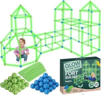 PLAYVIBE 130 PCS Glow in The Dark Kids Fort Building Kit – Air Fort for Kids Toys – Crazy For... | Amazon (US)