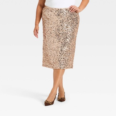 Women's High-Rise Sequin Midi Pencil Skirt - Ava & Viv™ Champagne | Target