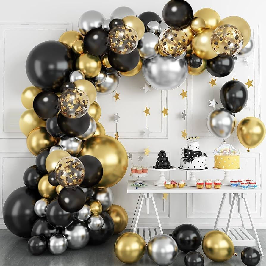Black Gold Balloon Garland Kit, Black Metallic Silver and Gold Balloon with Black Gold Confetti B... | Amazon (US)