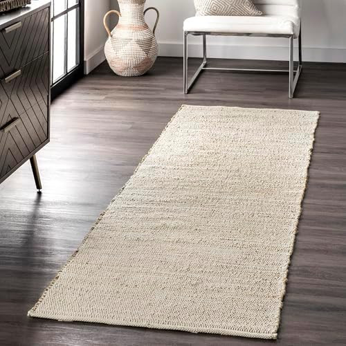 nuLOOM 2'6" x 10' Elfriede Jute & Cotton Hand Woven Area Rug, Natural, Solid Rustic Farmhouse Sty... | Amazon (US)