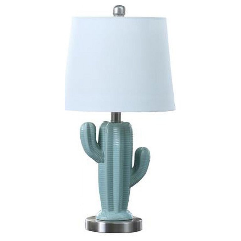 22 in. Southwest Ceramic Cactus Plant Modern Metal Table Lamp, Teal | Walmart (US)