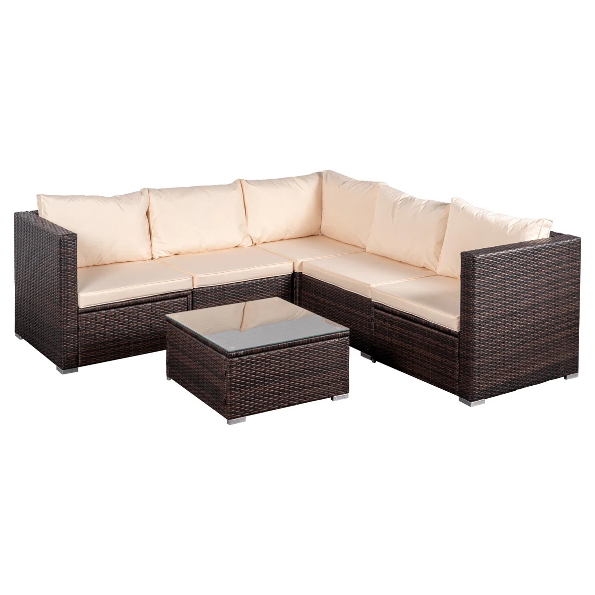 Fardin 5-Person Patio Wicker Sectional Seating Group with Cushions | Wayfair North America