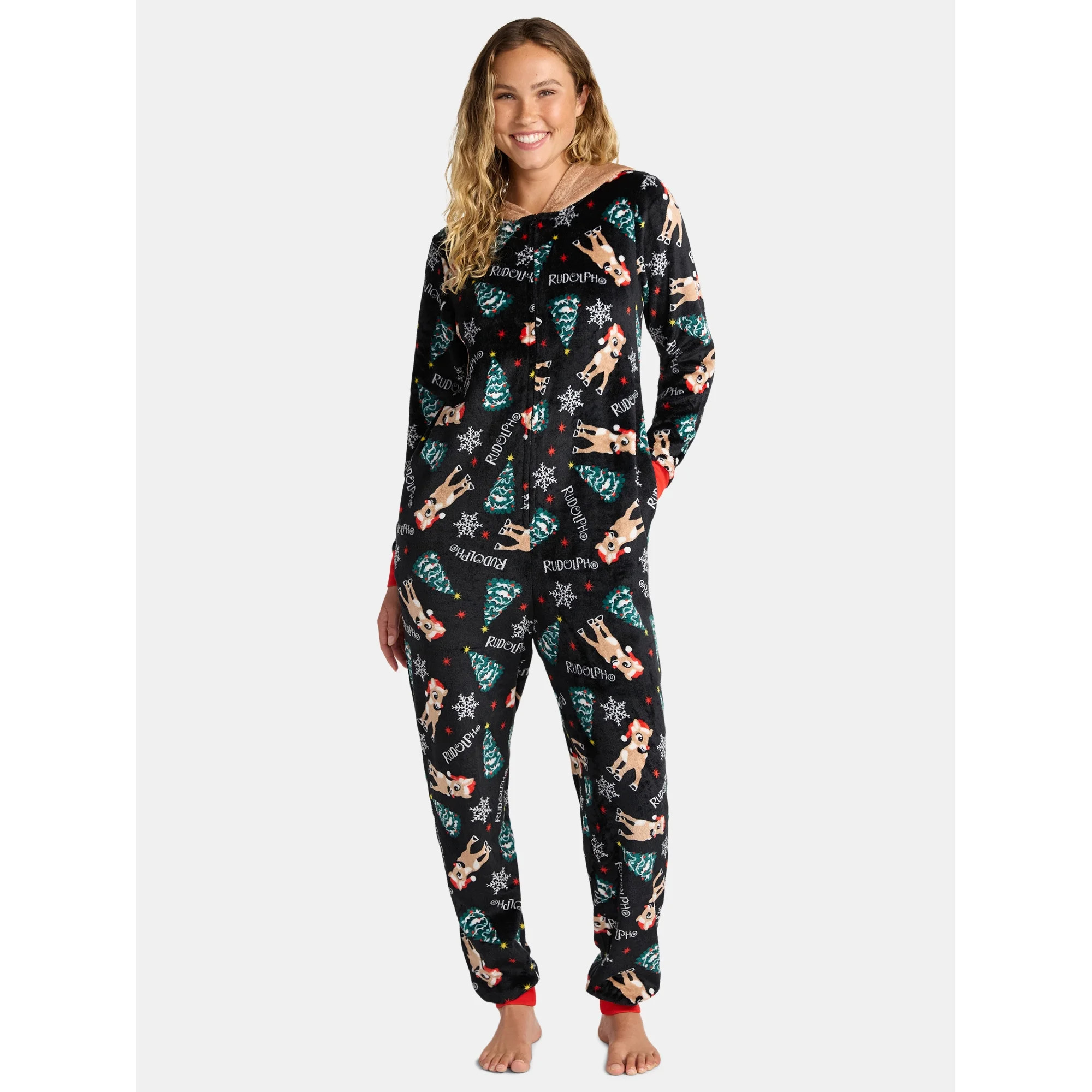 Rudolph Women's and Women's Plus Super Minky Union Suit Pajamas with Hood, Sizes XS-3X | Walmart (US)