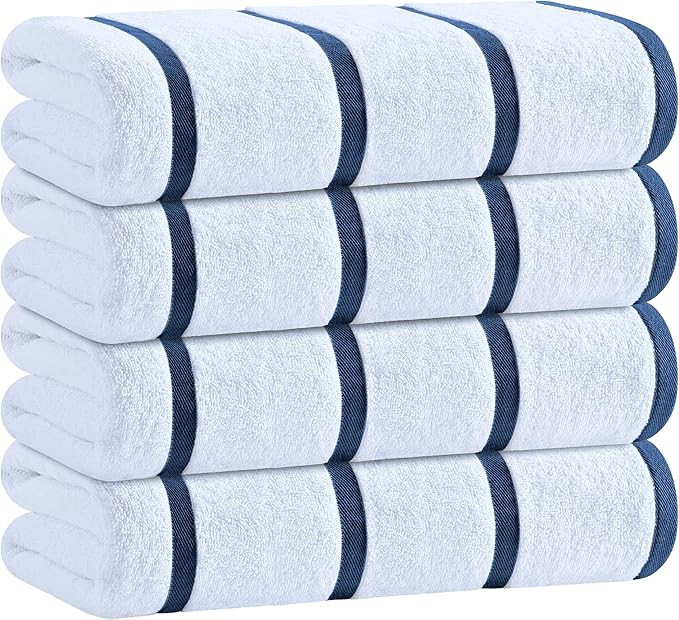 White Classic Cotton Pool Towels Oversized 30 x 60 Inches, Ultra Absorbent and Low Lint Striped B... | Amazon (US)