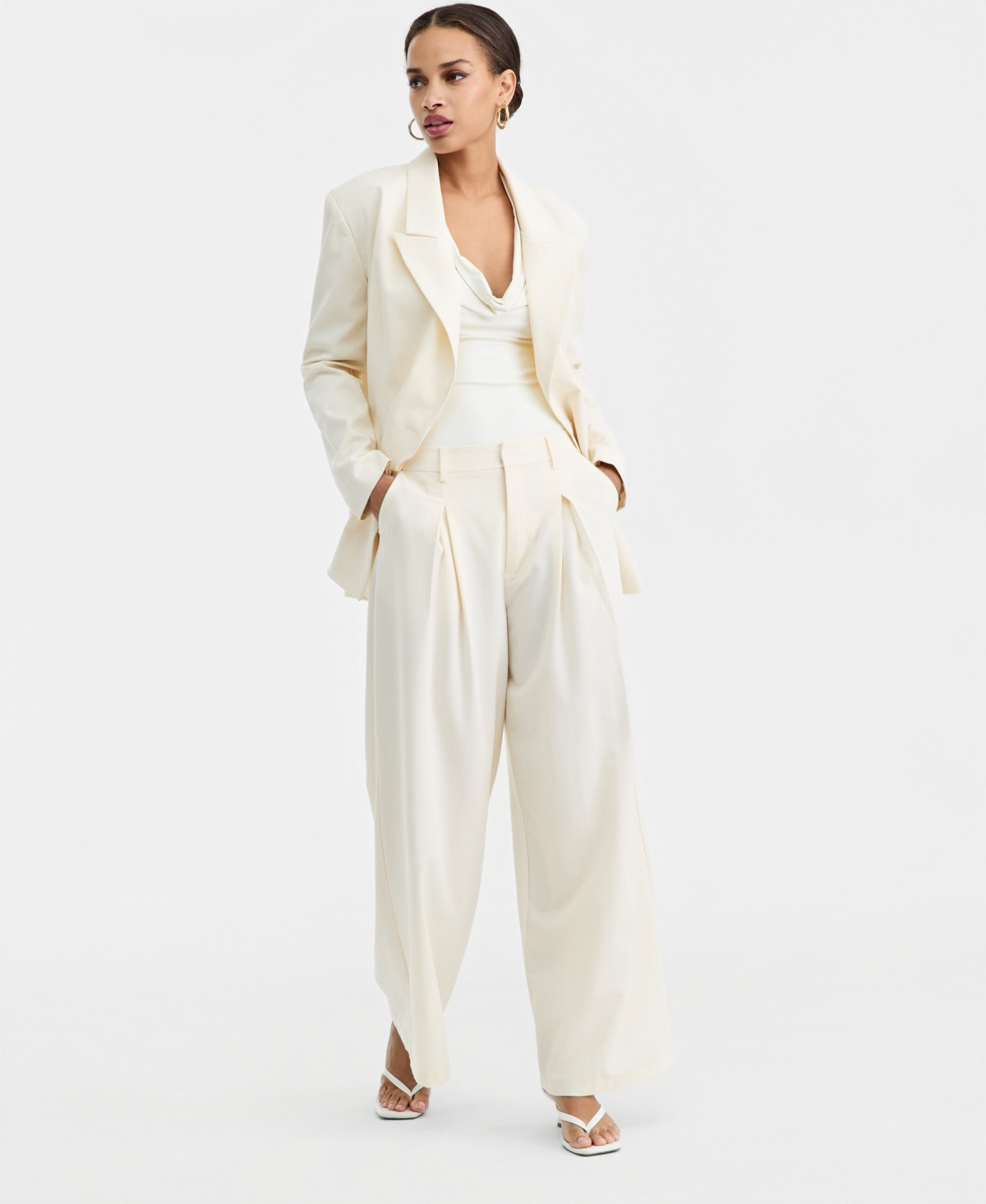 Bar Iii Women's High-Rise Pleat-Front Wide-Leg Pants, Macy's Exclusive - Eggnog | Macy's