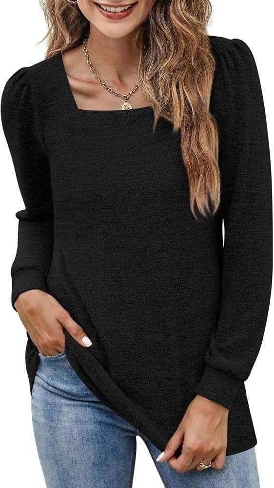BZB Womens Tunic Tops for Leggings Square Neck Puff Sleeve Shirts Casual Fall Sweatshirts S-2XL | Amazon (US)