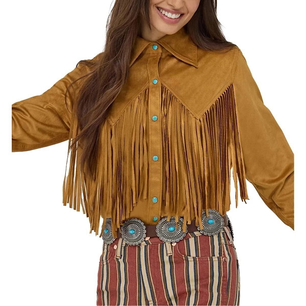 Women's Wrangler X Lainey Wilson Fringe Snap Long Sleeve Button Up Shirt XSmall Bone Brown | Scheels