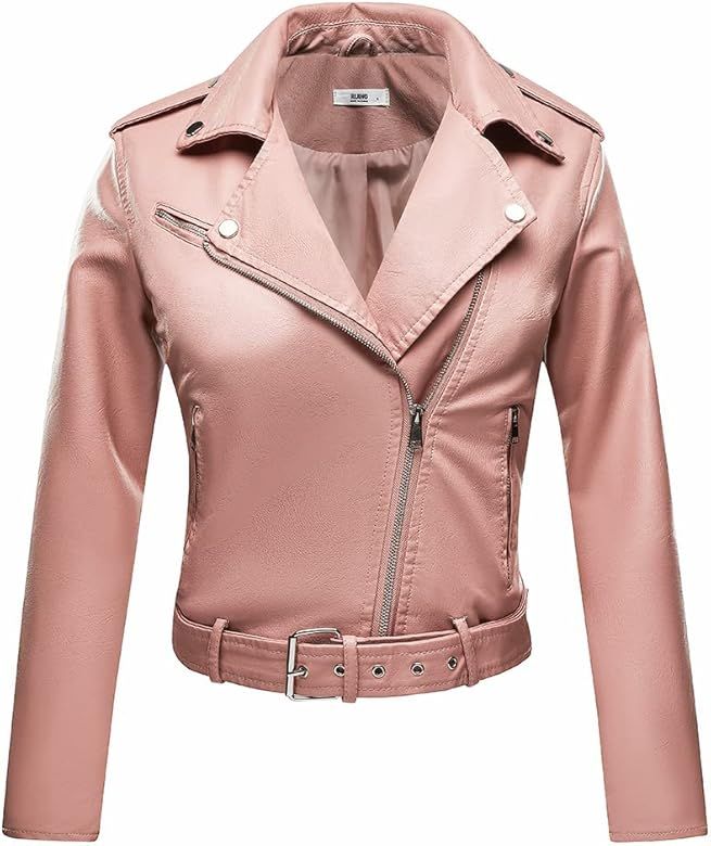 RIJING Women's Faux Leather Jacket Zip Up PU Moto Biker Jacket Casual Slim Short Coat Lightweight Pl | Amazon (US)