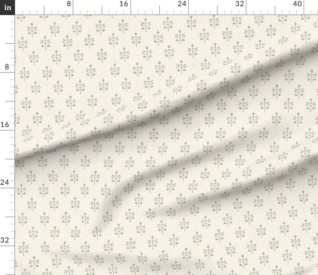 Fabric in (medium scale) stylized plant block print sage green off white | Spoonflower