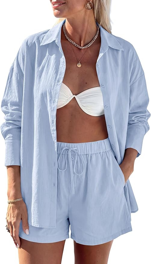 PRETTYGARDEN Women's Summer 2 Piece Matching Lounge Sets Pajamas Long Sleeve Shirts Blouse Pocket... | Amazon (US)